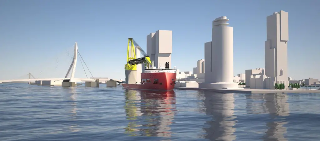 The design features an ULSTEIN X-BOW and an ultra-high-capacity crane