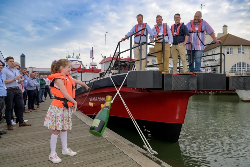 The Grace Darling being christened at a ceremony in Lowestoft