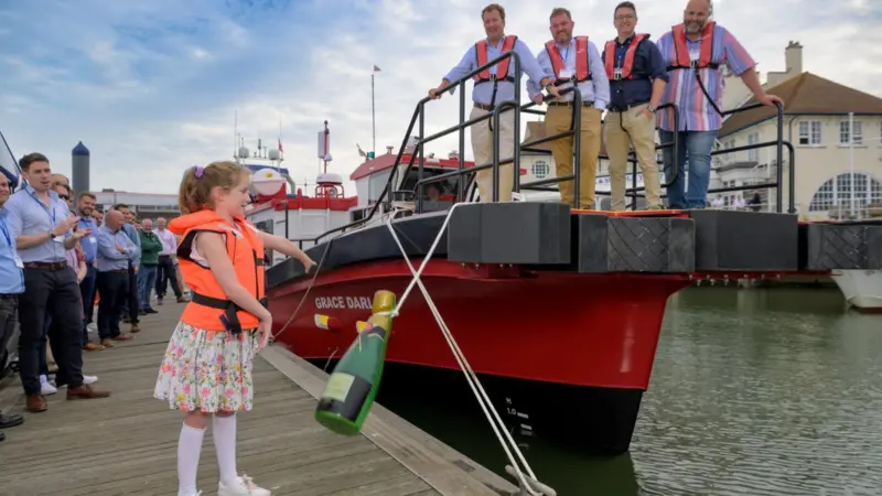 The Grace Darling being christened at a ceremony in Lowestoft
