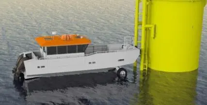 Commercial RIB Charter's fully amphibious vessel for support in offshore windfarm operations will run OXE Diesel outboards