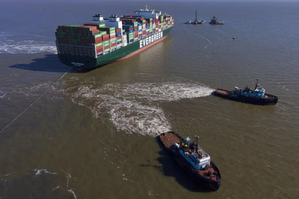 Tugs attempt to free the 'Ever Forward' (AP-Julio Cortez-wtopnews)
