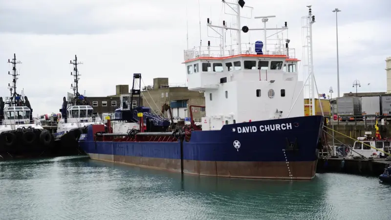 Dredger and tugs berthed in Dover Harbour - image courtsey of Dover Port