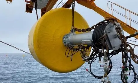 The Monabiop demonstrator buoy being deployed at sea