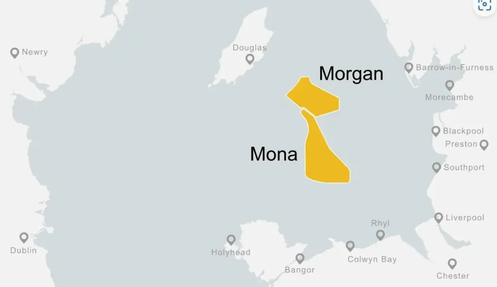 Morgan and Mona wind farm sites in the eastern Irish Sea