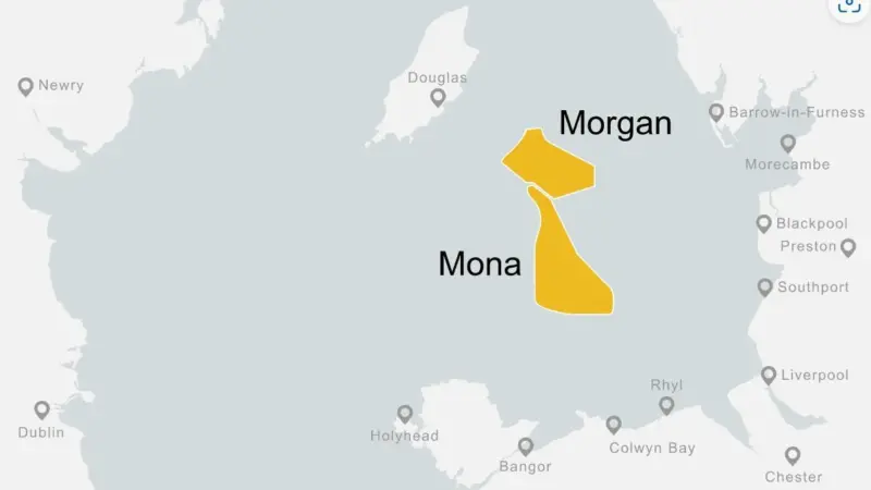 Morgan and Mona wind farm sites in the eastern Irish Sea