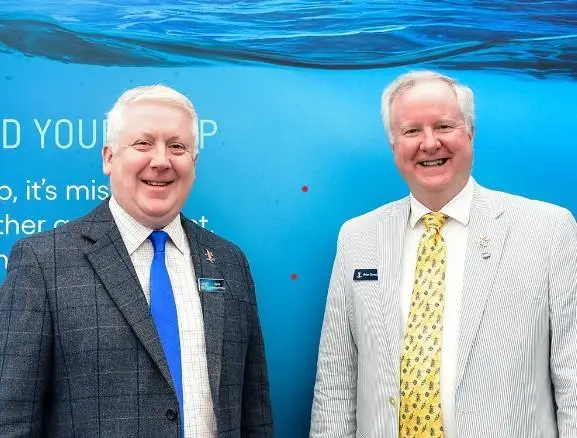Seabed 2030 director Jamie McMichael-Phillips (eft) and Saildrone VP of Mapping Brian Connon