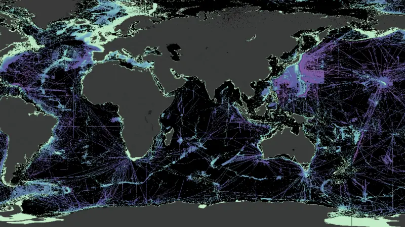Coverage in the 2023 GEBCO grid, with a focus on the Atlantic and Indian Oceans