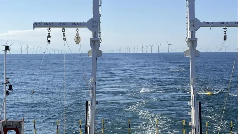 Seismic equipment deployed from a Fugro vessel