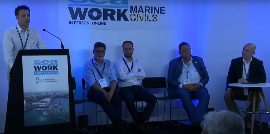 Christophe Rident, lead naval architect (commercial vessels and high speed ferries), BMT speaking at a Seawork conference on hybrid propulsion