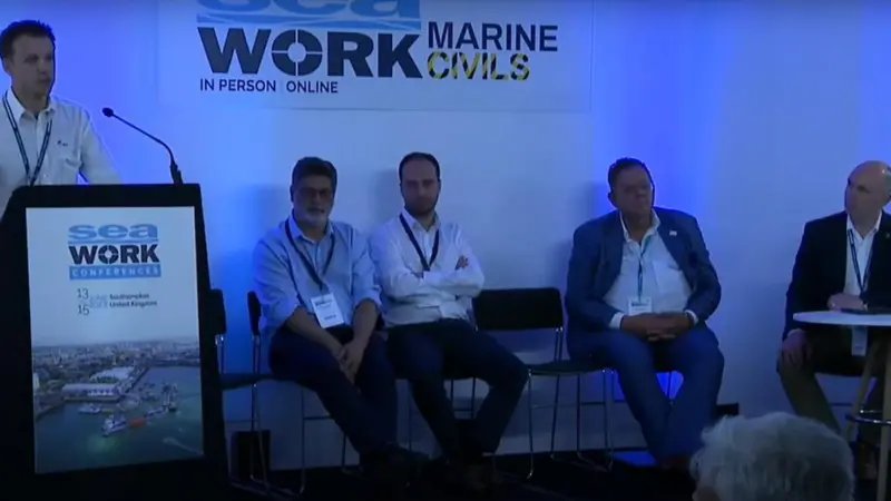 Christophe Rident, lead naval architect (commercial vessels and high speed ferries), BMT speaking at a Seawork conference on hybrid propulsion