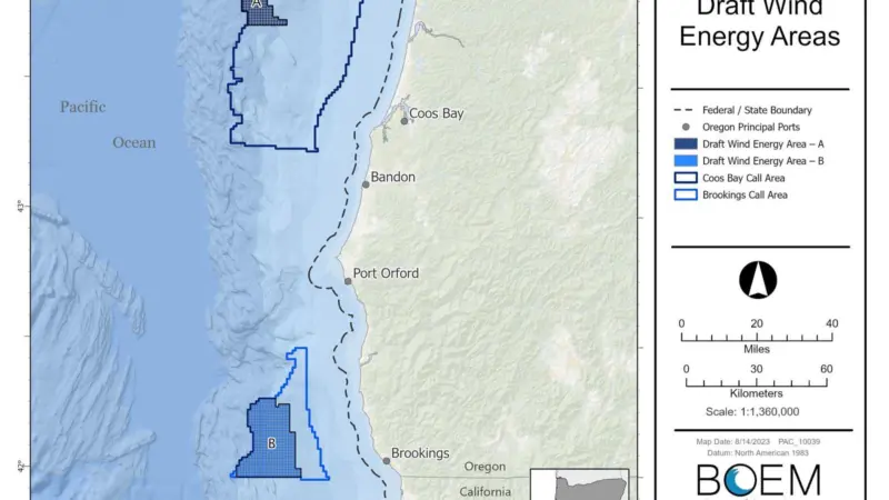 The draft Wind Energy Areas (WEAs) off the coast of Oregon