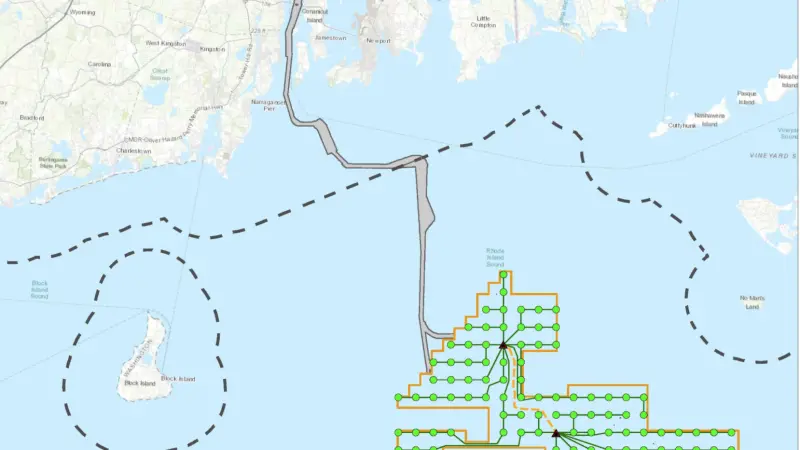 Proposed locations of turbines at a new Rhode Island offshore wind farm