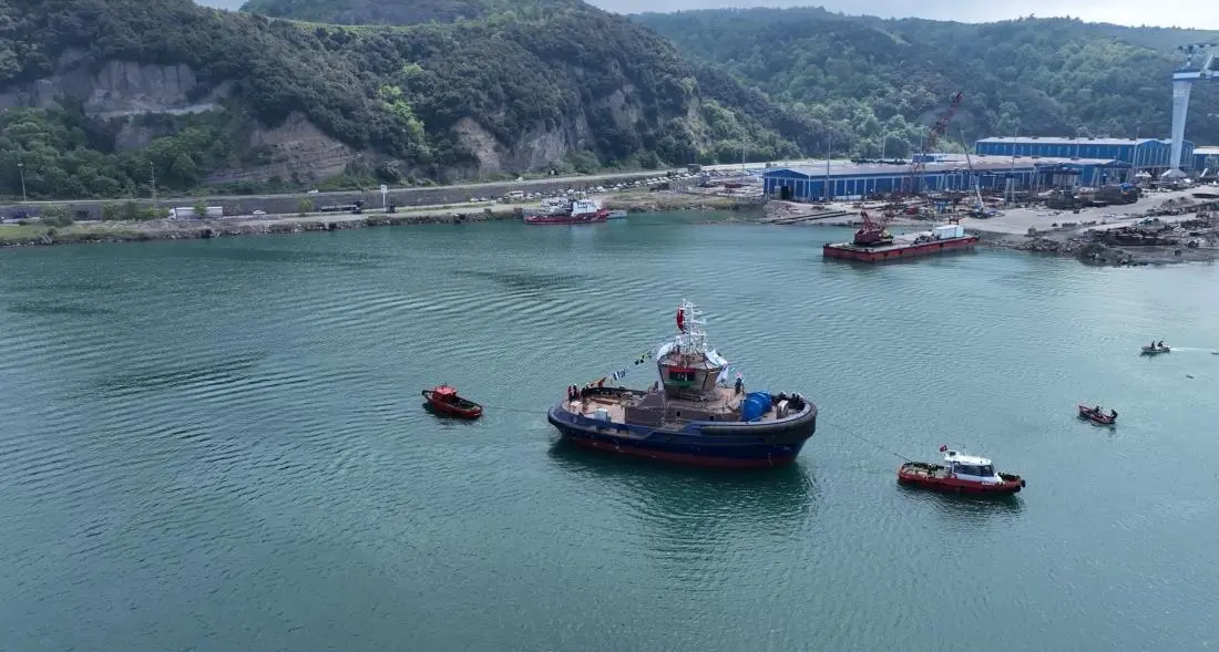 Pictured during its launch the RAstar 2800 tug will operate in Libya (Med Marine)