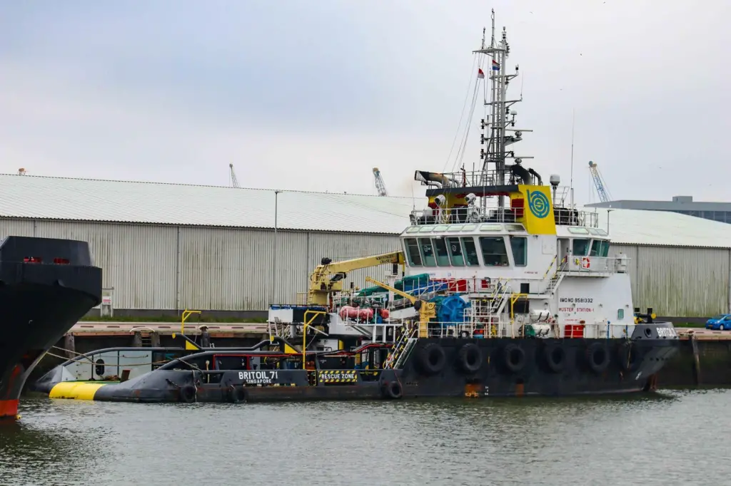 Although based in Singapore Britoil's  tugs can be seen as far away as Europe (Peter Barker)