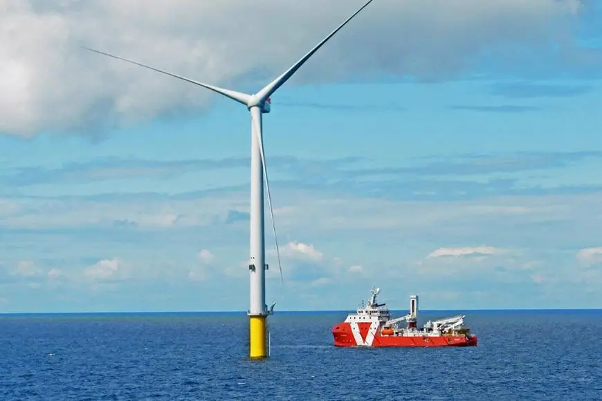 An SOV closing in on a wind turbine