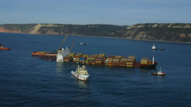 'MSC Napoli' aground on the UK south coast in 2007 (MCA)