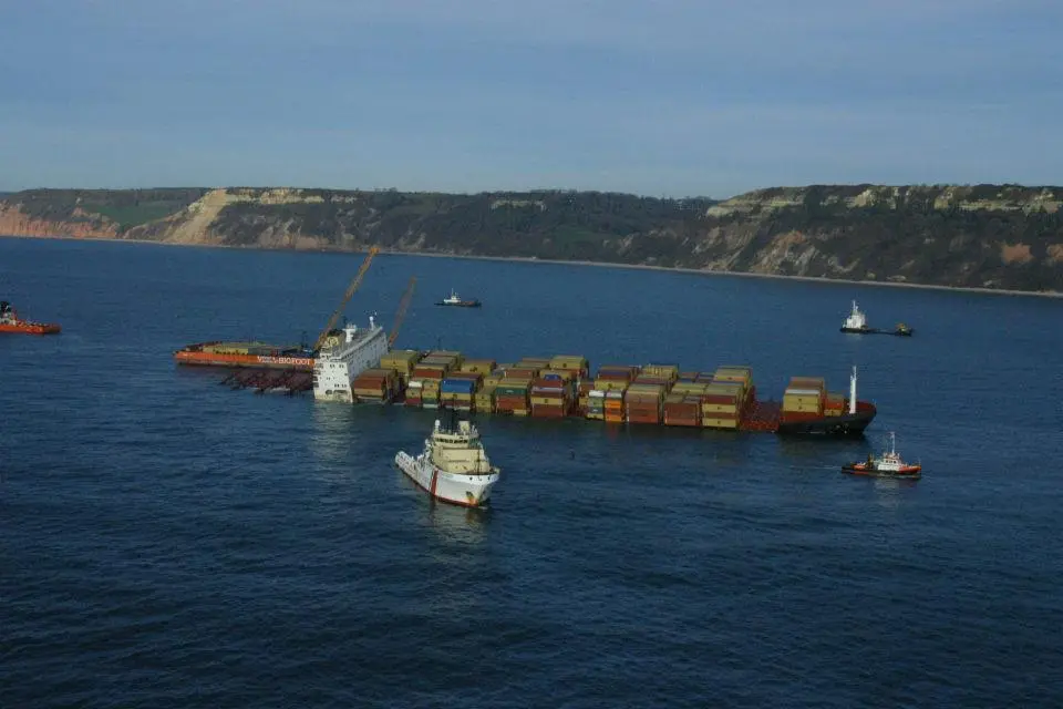 'MSC Napoli' aground on the UK south coast in 2007 (MCA)