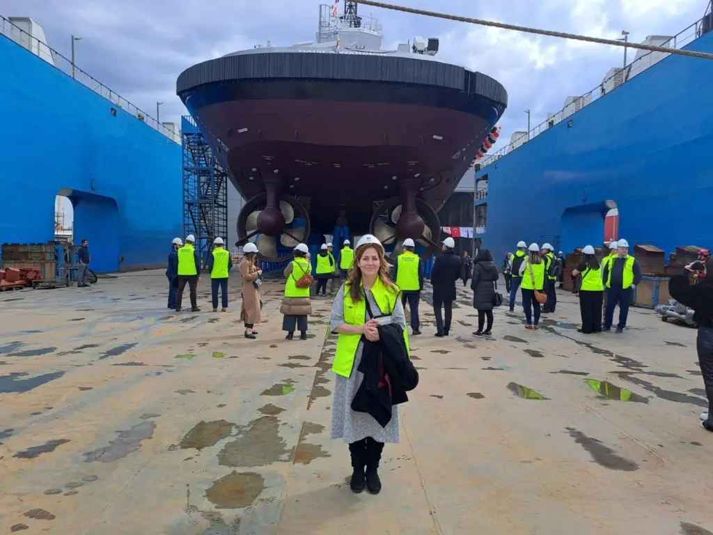 MJ editor Debbie Mason at the launch in March of all 5 tugs in Istanbul