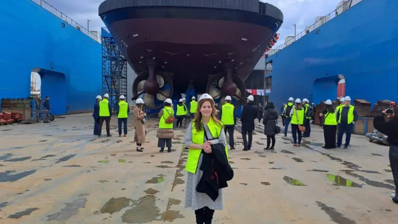 MJ editor Debbie Mason at the launch in March of all 5 tugs in Istanbul