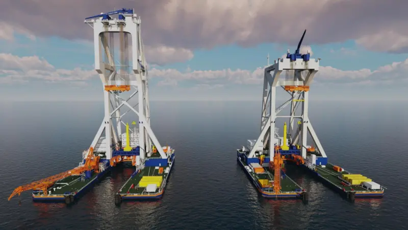 Van Oord's 'Svanen' before (right) and after (left) (Van Oord)