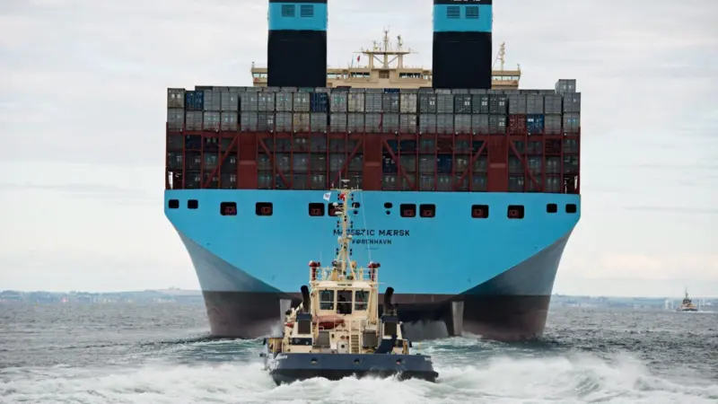 Svitzer towing Majestic Maersk out of the Port of Copenhagen