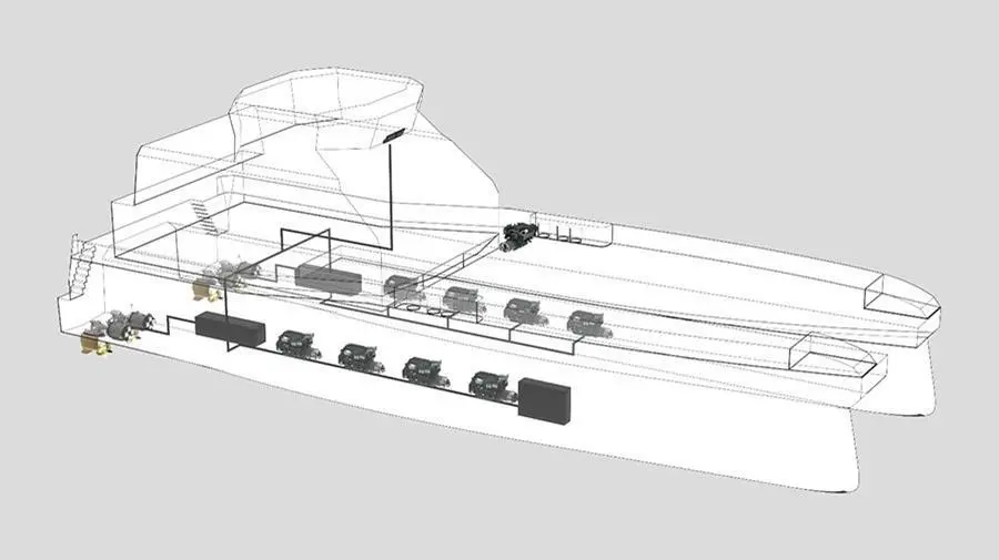 An engineering drawing showing the propulsion set-up inside the new CTVs