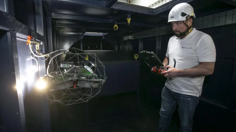 Interocean NDT Inspector - UAV Pilot Alex Wilson demonstrating the Elios 3 UT drone