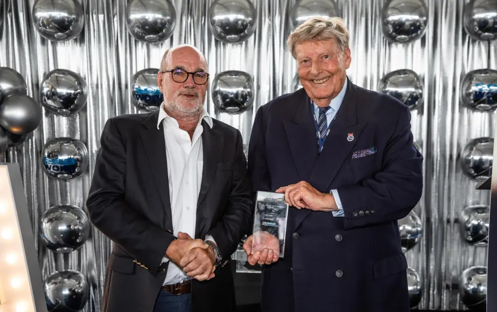 Andrew Webster presenting the Lifetime Achievement ECMA to Robert Glen, of E P Barrus