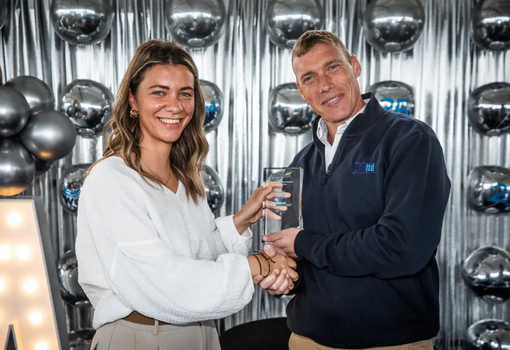 Robert Martin, contracts manager at TMS, being presented with the Maritime Civils Best Project Award at Seawork 2024