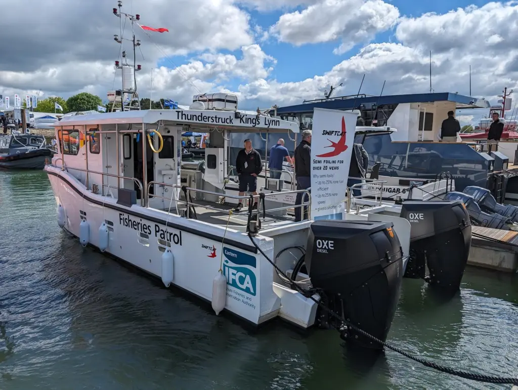 The Swiftcraft on display at Seawork has been recently bought for fisheries patrol on the East Coast of England