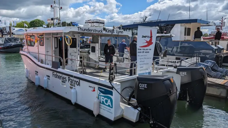 The Swiftcraft on display at Seawork has been recently bought for fisheries patrol on the East Coast of England