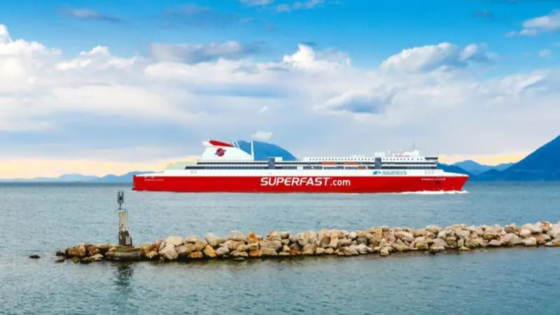 Image shows a rendering of the Stena RoRo E-Flexer vessel