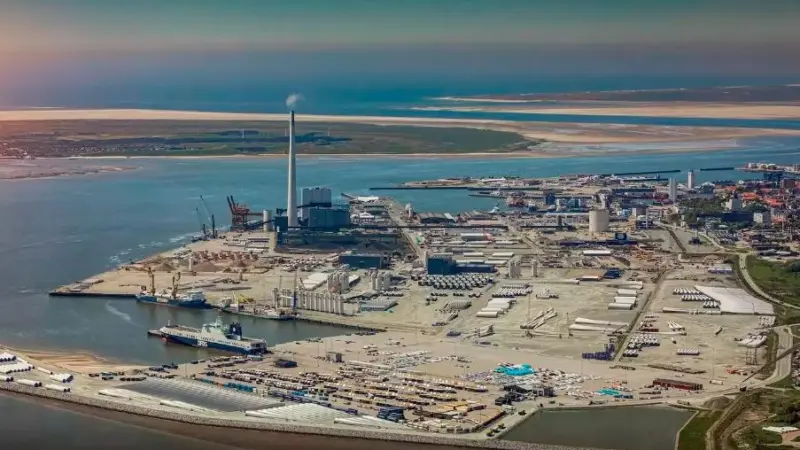 The images shows the Port of Esbjerg as pictured from above