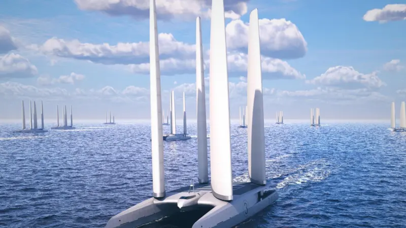 The image shows DRIFT Energy's fleet of net positive ships at sea