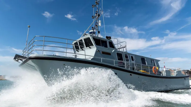 HMS Magpie - one of the last of the Project Vahana workboats delivered to the Royal Navy