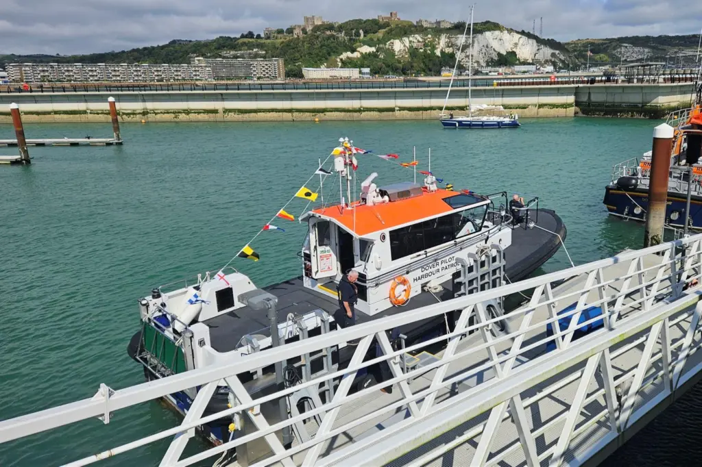 The picture shows DHB Diligent moored on the quayside at the Port of Dover