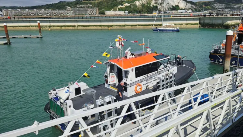 The picture shows DHB Diligent moored on the quayside at the Port of Dover