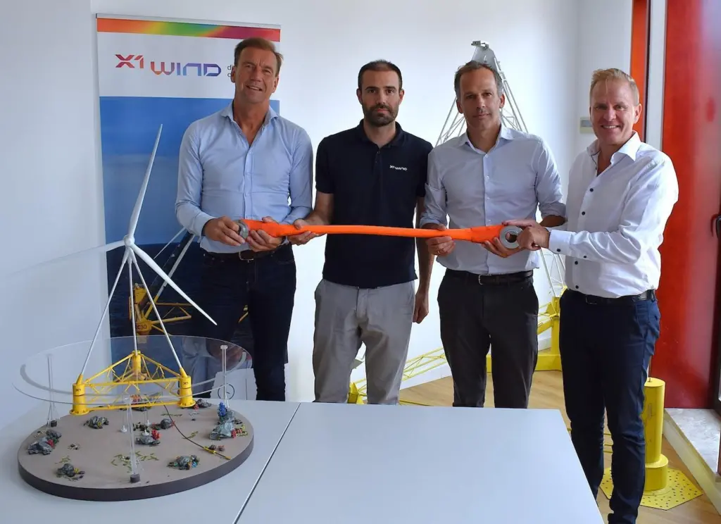 (L-R) Rinze-Jan van der Schuit CTO  Founder of FibreMax Carlos Casanovas CTO  Co-founder of X1 Wind Alex Raventos CEO of X1 Wind and Sander van Helvoort Director Re