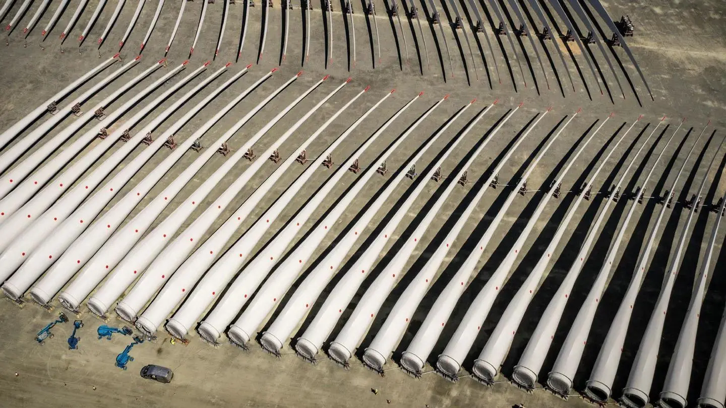 Turbine blades at Siemens Gamesa's plant in Hull, England