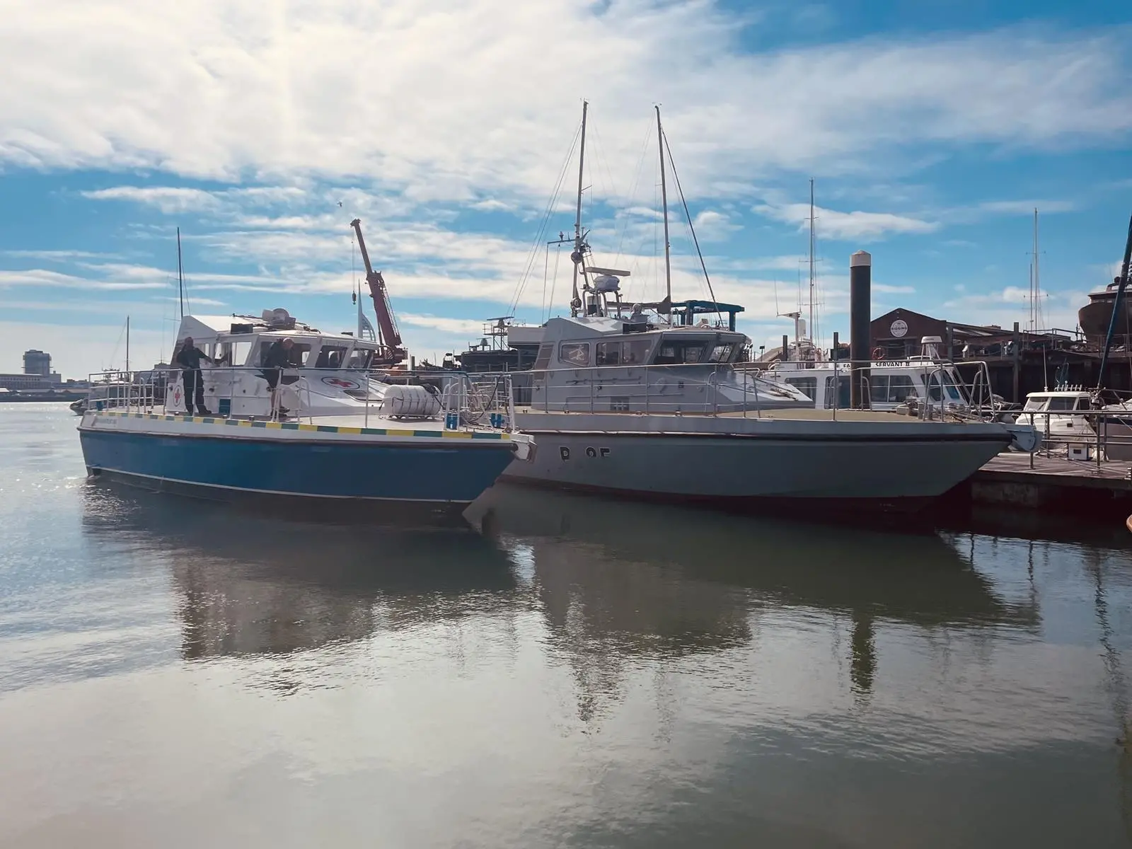 The restored and renamed former HMS Scimitar makes a final pass by her sister ship, HMS Sabre in Gosport.