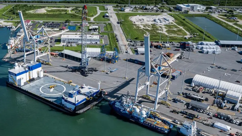 The image shows the Damen built rocket landing platform, Jacklyn