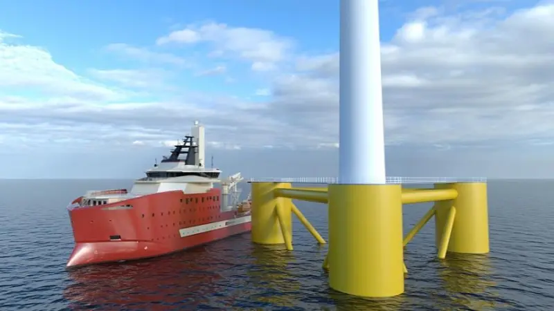The image shows a North Star SOV at a wind turbine