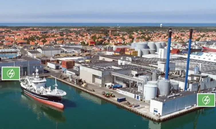 The image shows an overhead shot of Denmark's Port of Skagen