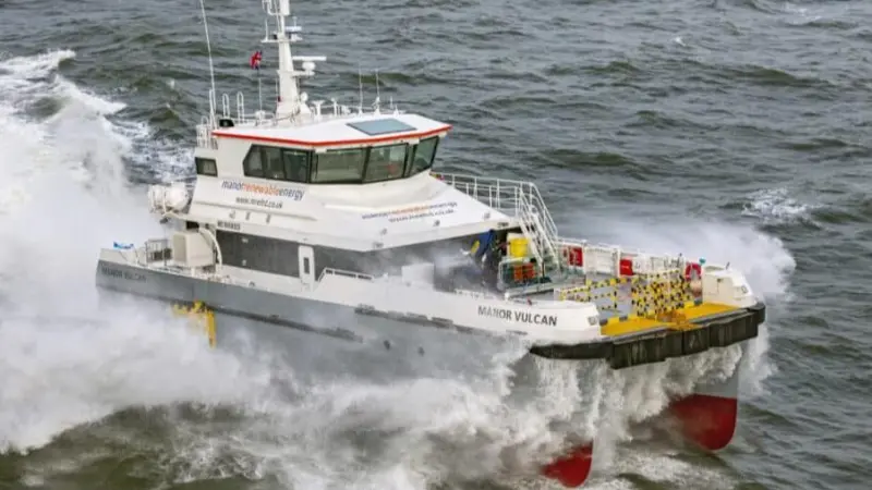The image shows a Strategic Marine built StratCat 27 CTV on the water