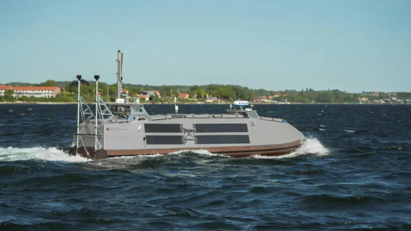 The image shows Tuco marine's ProZero USV afloat on the water