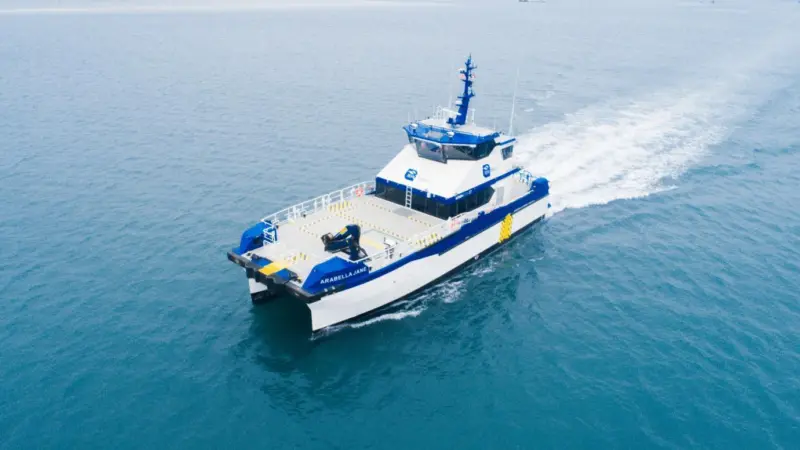The image shows a Tidal Transit crew transfer vessels (CTV)