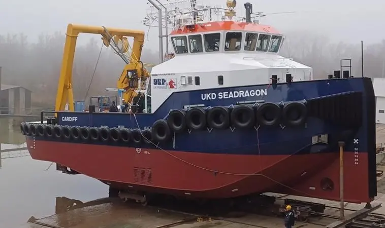 The UKD Seadragon water injection dredger ready for launch
