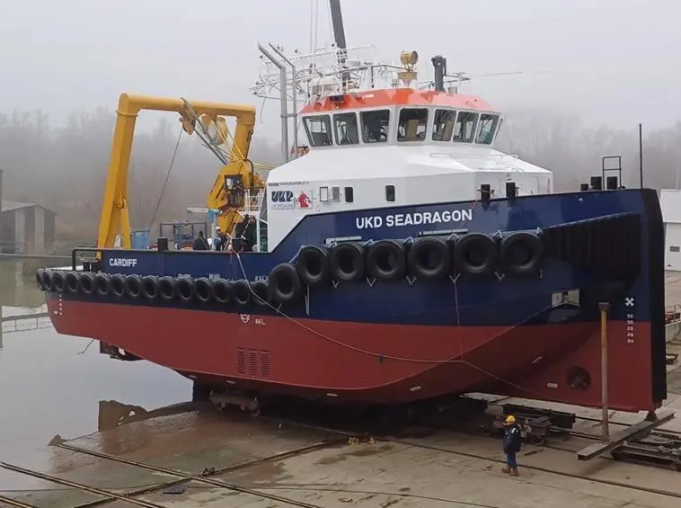 The UKD Seadragon water injection dredger ready for launch