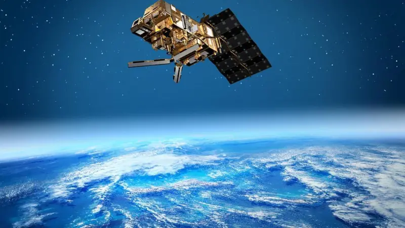 Satellite in orbit above the earth