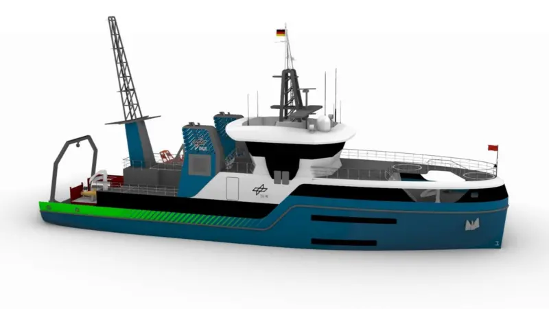 The image shows a render of DLR's new research vessel